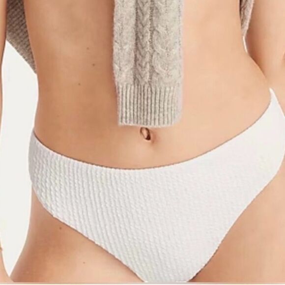 J Crew White Jacquard Texture Curved Waist Cheeky Bikini Bottom Sz L NWT - Picture 13 of 14